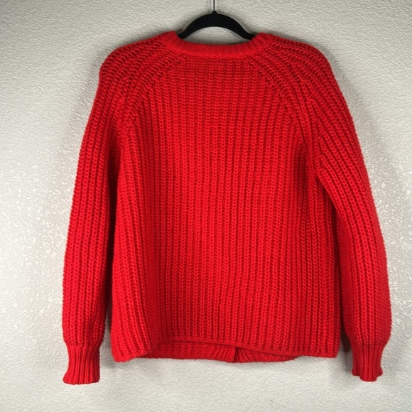 Red Festive Large Knit Button Down Winter Fall Cardigan Sweater Size Medium - Picture 4 of 6